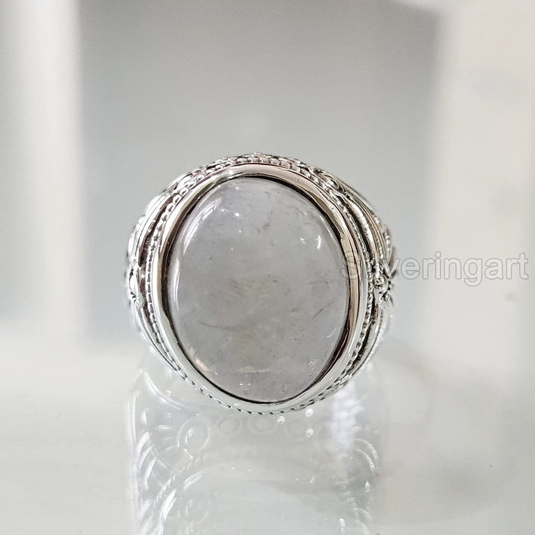 55Carat Natural Rainbow Moonstone Sterling Silver Ring For Men & Women - Handmade, All Sizes 4-12