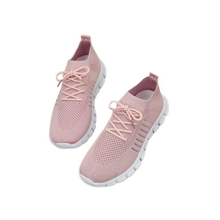 

GENILU Women Comfortable Casual Sneakers Flat Comfort Shoe Work Round Toe Pink 5.5