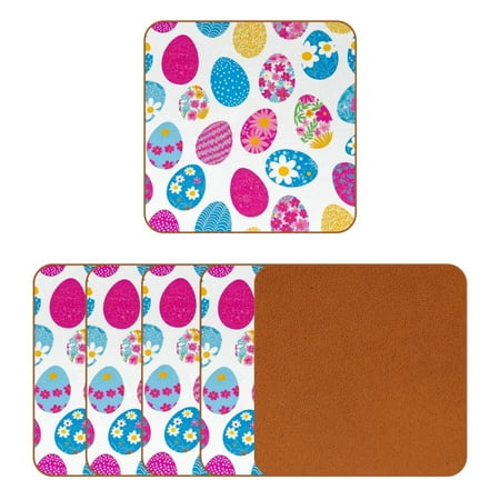 

YZUOUZY Home Decor Coaster for Desk 6 Pieces Square Microfiber Leather Bar Coasters Easter Eggs Doodle
