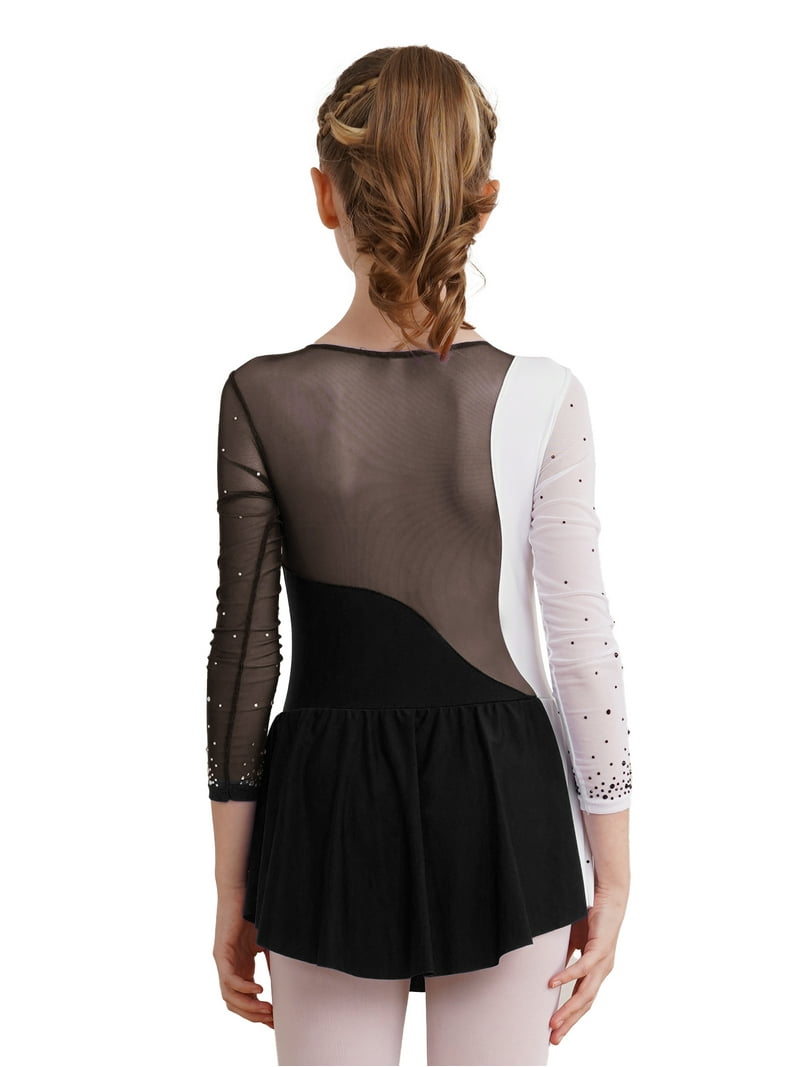 Rhinestone Ice Skating Dress - Long Sleeve Round Neck Figure Skating Costume For Girls & Women, Purple Small