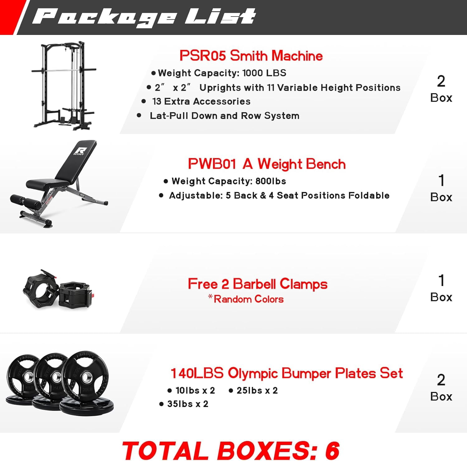 RitFit Smith Machinefor Home Gym, Power Cage Weight Half Rack Weight Lift with LAT-Pull Down System, Landmine (Smith Machine (with Weight Bench and Rubber Plates 140 LBS))