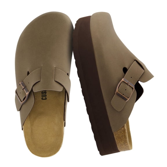 Cushionaire Loom Platform Clogs for Women | Stylish Vegan Leather Closed Toe Clogs with Adjustable Buckle and Memory Foam Cork Footbed | Classic Platform Mule Design for Everyday Indoor-Outdoor Wear