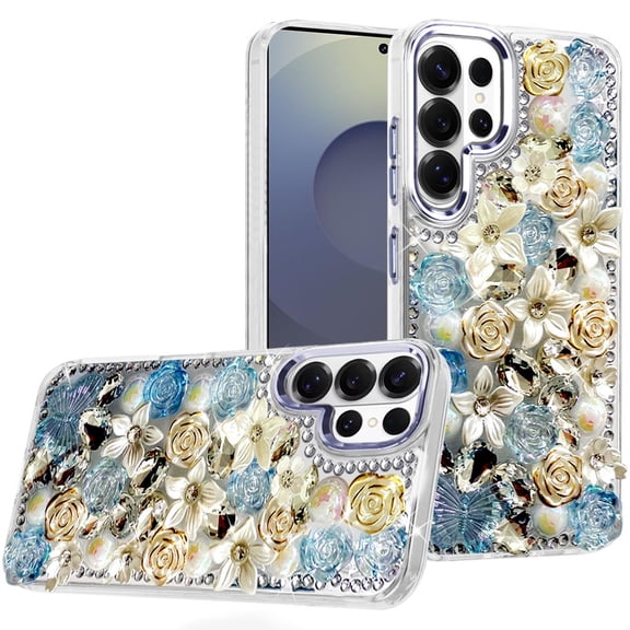 For Samsung s26 Ultra Muti-Color Rose Bling Stones Ornaments Case - Blue
