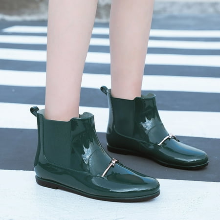 

Women Waterproof Non-slip Rain Shoes Fashion Knot Decoration Plastic Low Heel Mid Boots