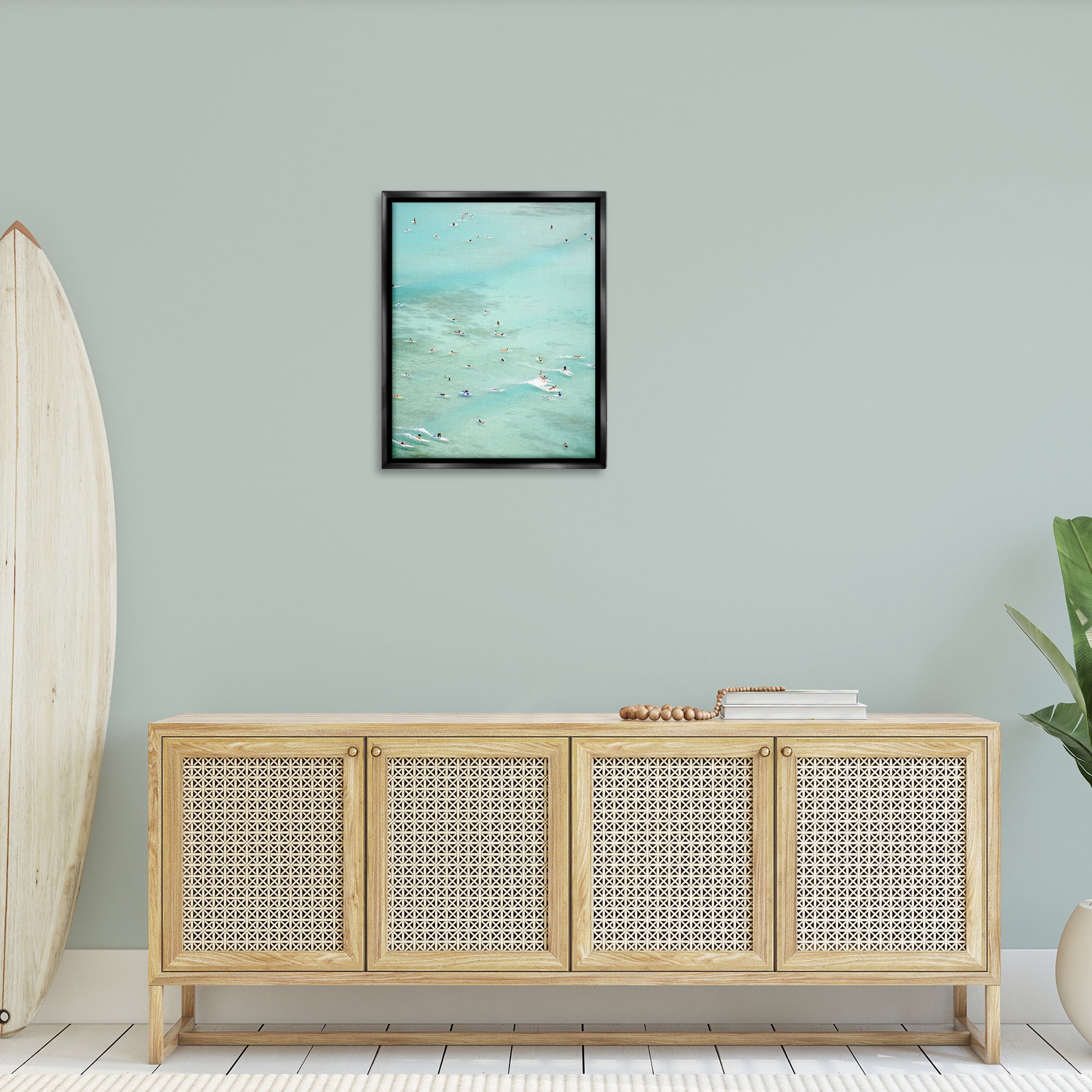 Stupell Industries People Swimming in Summer Landscape Painting Black Floater Framed Canvas Art Print Wall Art, 25 x 31