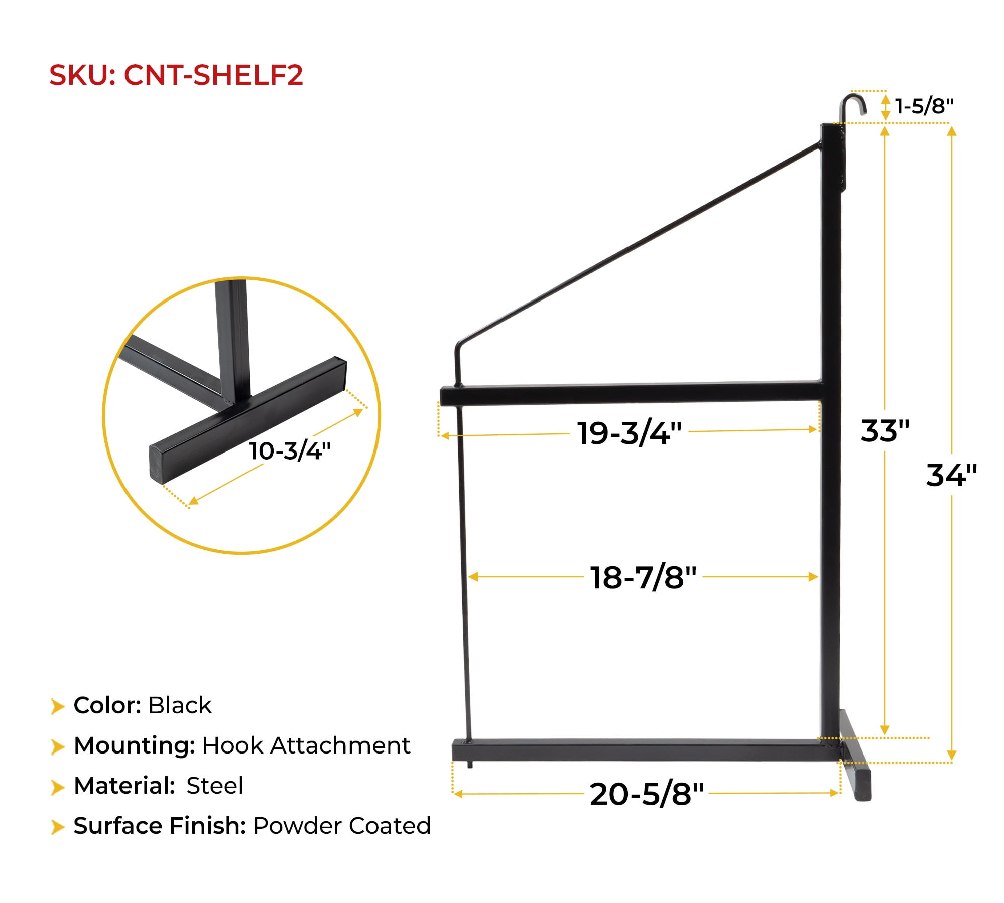 4 Pack 2 Tier Shipping Container Shelving Bracket with Hooks - 19-3/4"x34", 551 lbs WLL - Black Powder Coated Steel for Heavy Duty Trailer Containers - Easy to Assemble & Remove