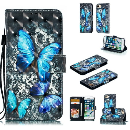 iPhone 6 6S Case, iPhone 7 Case Wallet, iPhone 8 Case, Allytech 3D Emboss Leather Flip Protective Cover & Credit Card Slots Pocket, Kickstand Slim Case for Apple iPhone 6 6S 7 8 ( Big Butterfly