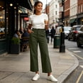 thumbnail image 5 of Cagogo Women Plus Size Wide Leg High Waisted Trousers with Pockets Casual Loose Ankle Pants Streetwear Travel Work Lounge Outfits Fall Winter Clothes, Army Green L, 5 of 9