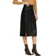 thumbnail image 4 of INSPIRE CHIC Women's Elegant PU Leather High Waist Side Slit Midi Skirt, 4 of 5