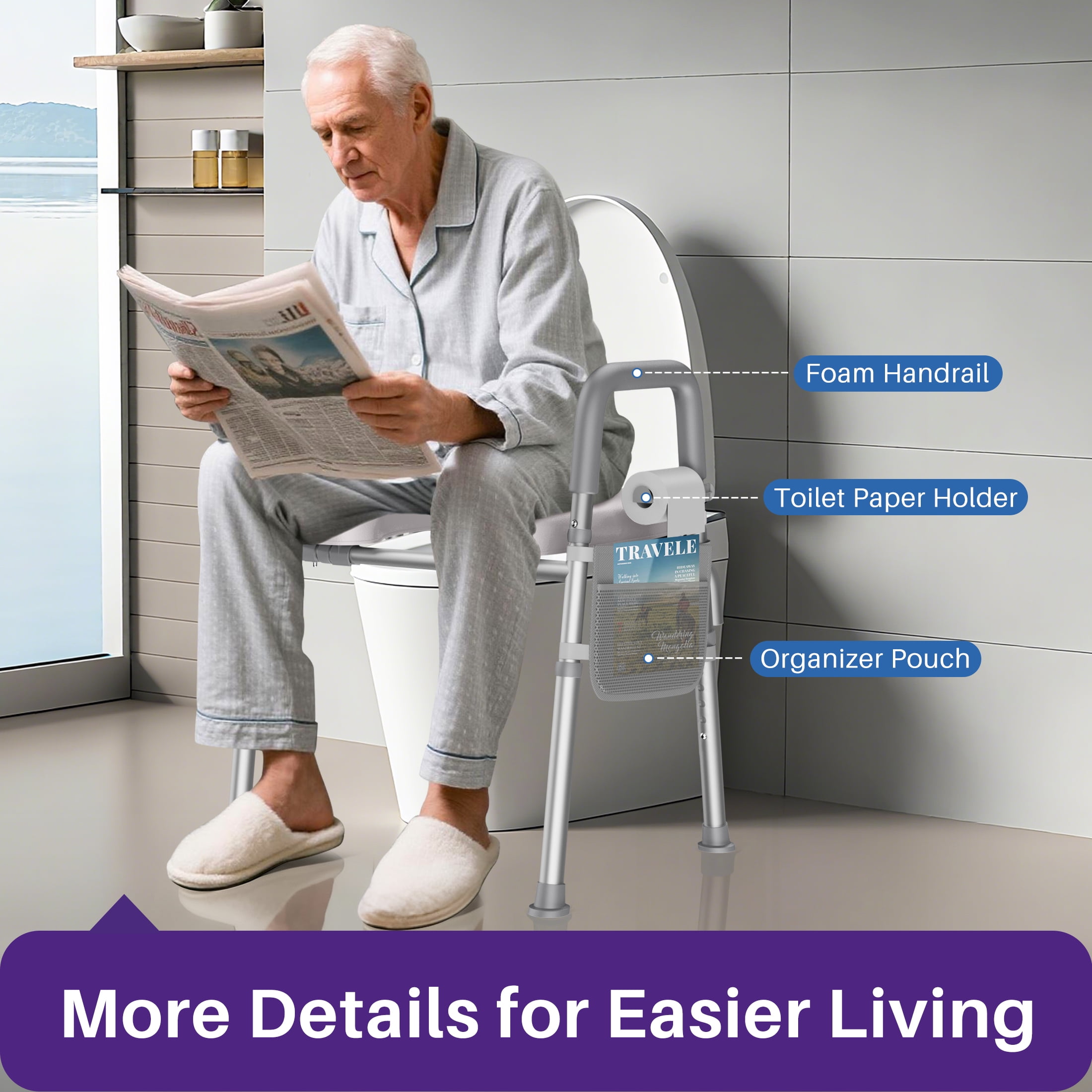 KEKOY Toilet Seat Riser for Seniors, Raised Toilet Seat with Handles, FSA HSA Eligible 400lb Elevated Toilet Risers, Tool-Free Assembly with Adjustable Height & Width