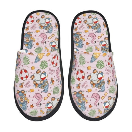 Balery Hello Summer With Gnome Slient Indoor Furry Fleece Comfort House Shoes Soft Non-Slip Home Shoes Cotton slippers House Slippers-- Medium