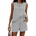 thumbnail image 3 of Women'S Summer 2 Piece Outfits Sleeveless Tank Top Matching Shorts Sets Cotton Striped Sweatsuits, 3 of 7