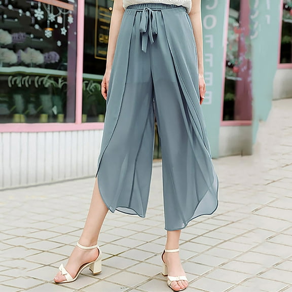 Lilgiuy Fashion Women Solid Buttons Cotton And Linen Casual Loose Trouser Wide Leg Pants for Office Work Business
