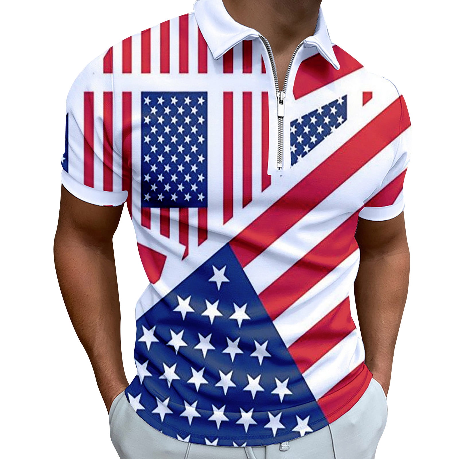 Vedolay 4th of July Mens Golf Polo Shirts Short Sleeve Casual Collared ...