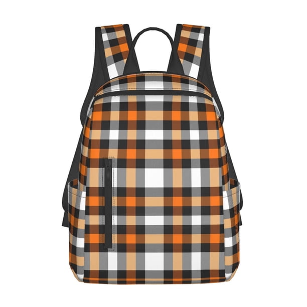 Disketp Orange Plaid Mochila Ligera e Impermeable, Mochila de Día Resistente para Viajes, Senderismo y Uso Diario para Hombre y Mujer