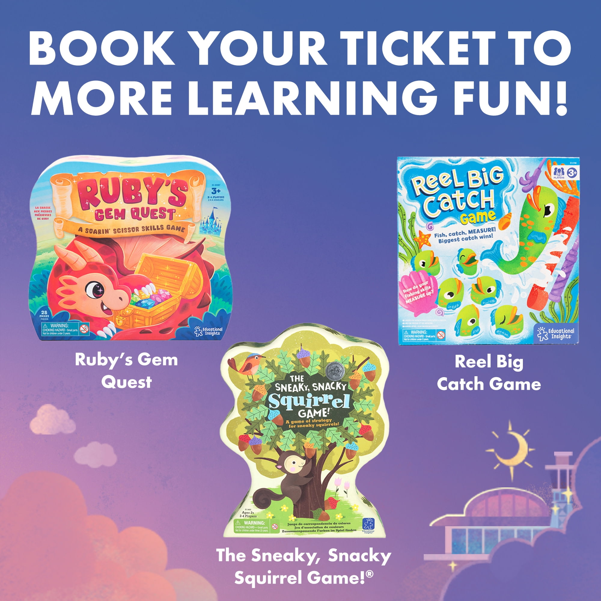 Educational Insights Time to Fly - Telling Time Board Game, Learning Toys for Kids Ages 4+