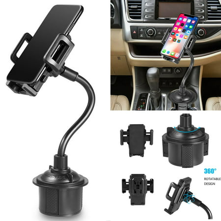 Insten Cup Holder Cell Phone Car Mount Holder With Long Adjustable Arm And 360 Degree Rotatable Cradle With Quick Release Button for Cell Phone iPhone GPS Universal, (Best Cell Phone Cradle For Car)