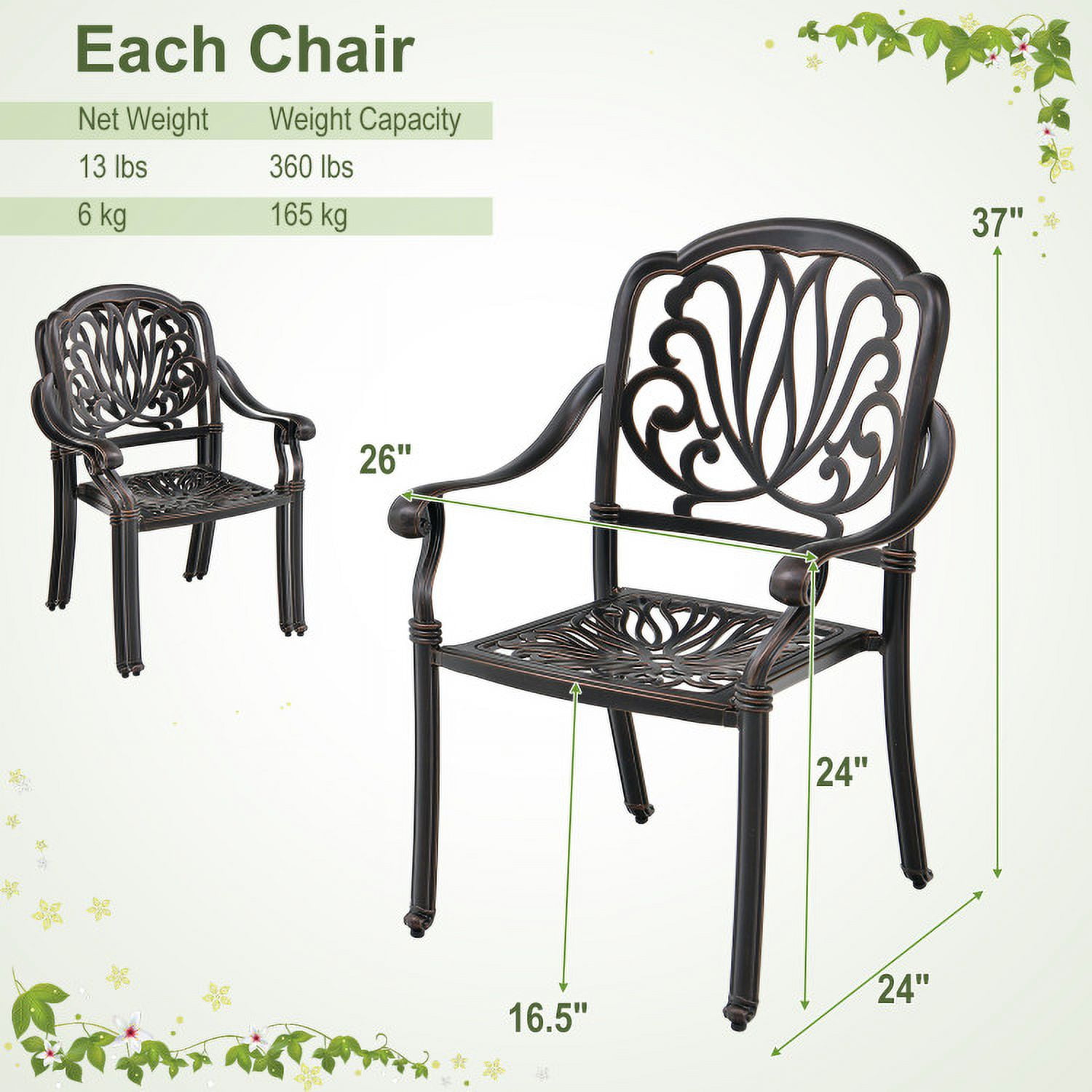 Aimee Lii 2 Pieces Patio Cast Aluminum Dining Chairs with Armrests, Outdoor Patio Set, Bronze