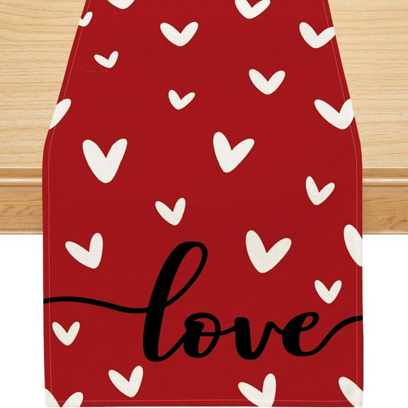 YIBAGA Valentines Day Table Runner, Love Sweet Heart Runner for Table Decoration, 13x72 inch, Polyester