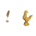 thumbnail image 1 of Escultura de hoja de metal, estatua de hoja decorativa, figura de pollo, estatua de animal de resina de gallo, base de madera de hierro creativa, adec, 1 of 8