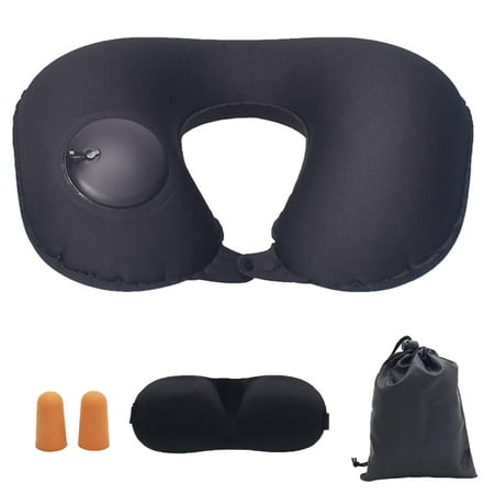 EpicGadget Neck Air Pillow, Inflatable Lightweight Travel Pillow for Airplane with Blindfold, Earplugs and Portable Carrying Bag