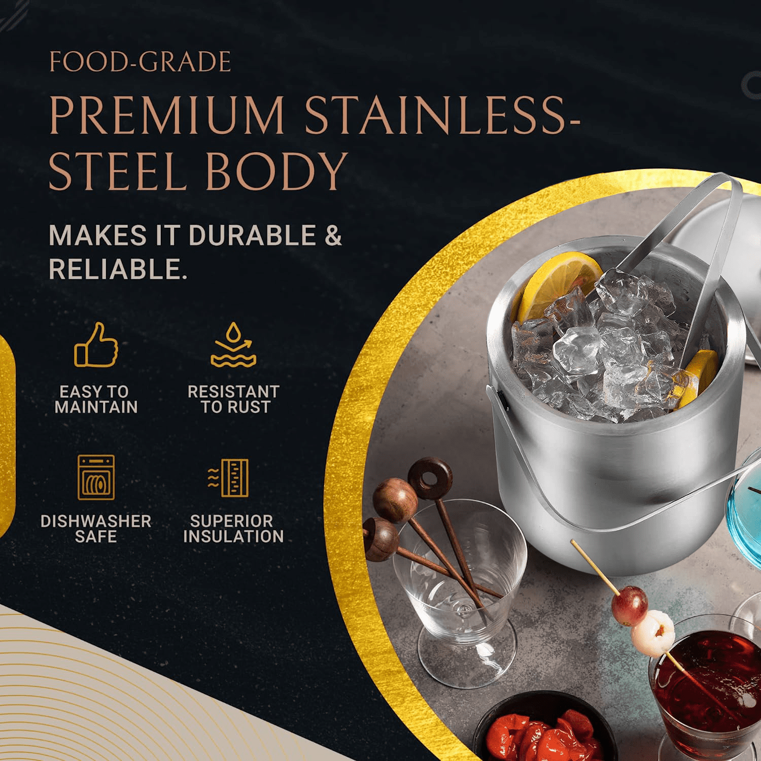  Double-Wall Stainless Steel Insulated Ice Bucket With Lid and  Ice Tong [3 Liter] Included Strainer Keeps Ice Cold & Dry, Carry leather  Handle, Great for Home Bar, Chilling Beer, Champagne, Wine
