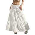 thumbnail image 4 of Womens Ruffle Maxi Skirts: Elastic Pleated Long Skirt-Summer Casual Boho Flowy Skirts with Drawstring White XL, 4 of 7