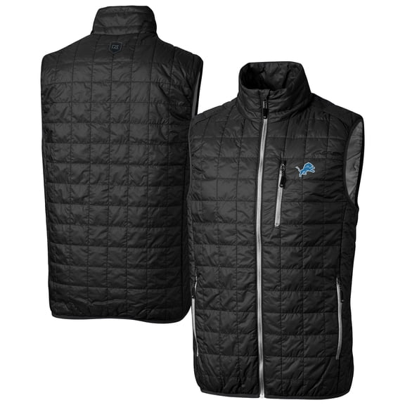 Men's Cutter & Buck Black Detroit Lions Rainier PrimaLoft Eco Insulated Full-Zip Puffer Vest