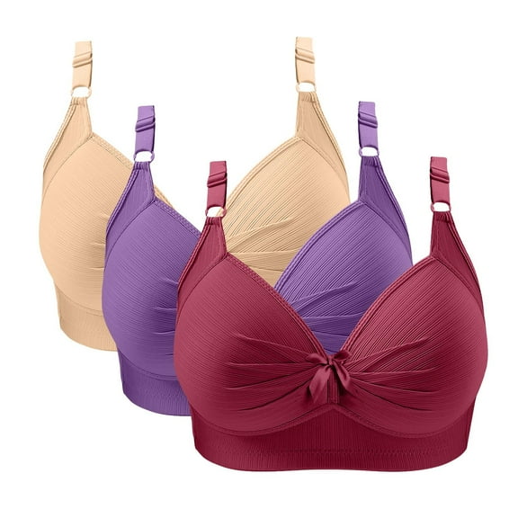 Fatuov Plus Size Bras for Women Wireless Seamless All Day Comfort Bras for Casual Full Coverage Push Up Breathable T-Shirt Bras, 3-Pack, Multicolor, 46B