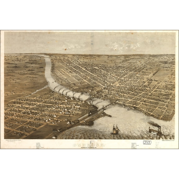 24"x36" Gallery Poster, map of Oshkosh, Wisconsin 1867