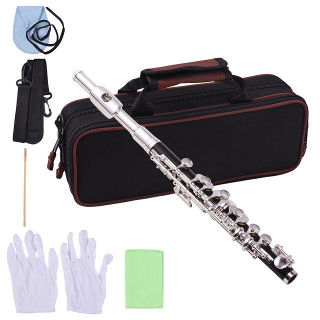 Musical Piccolo Instrument ABS Tubing White Copper Silver Plated C Key Piccolo Flute for Beginners Students with Hard Case Cleaning Rod Cloth and Gloves