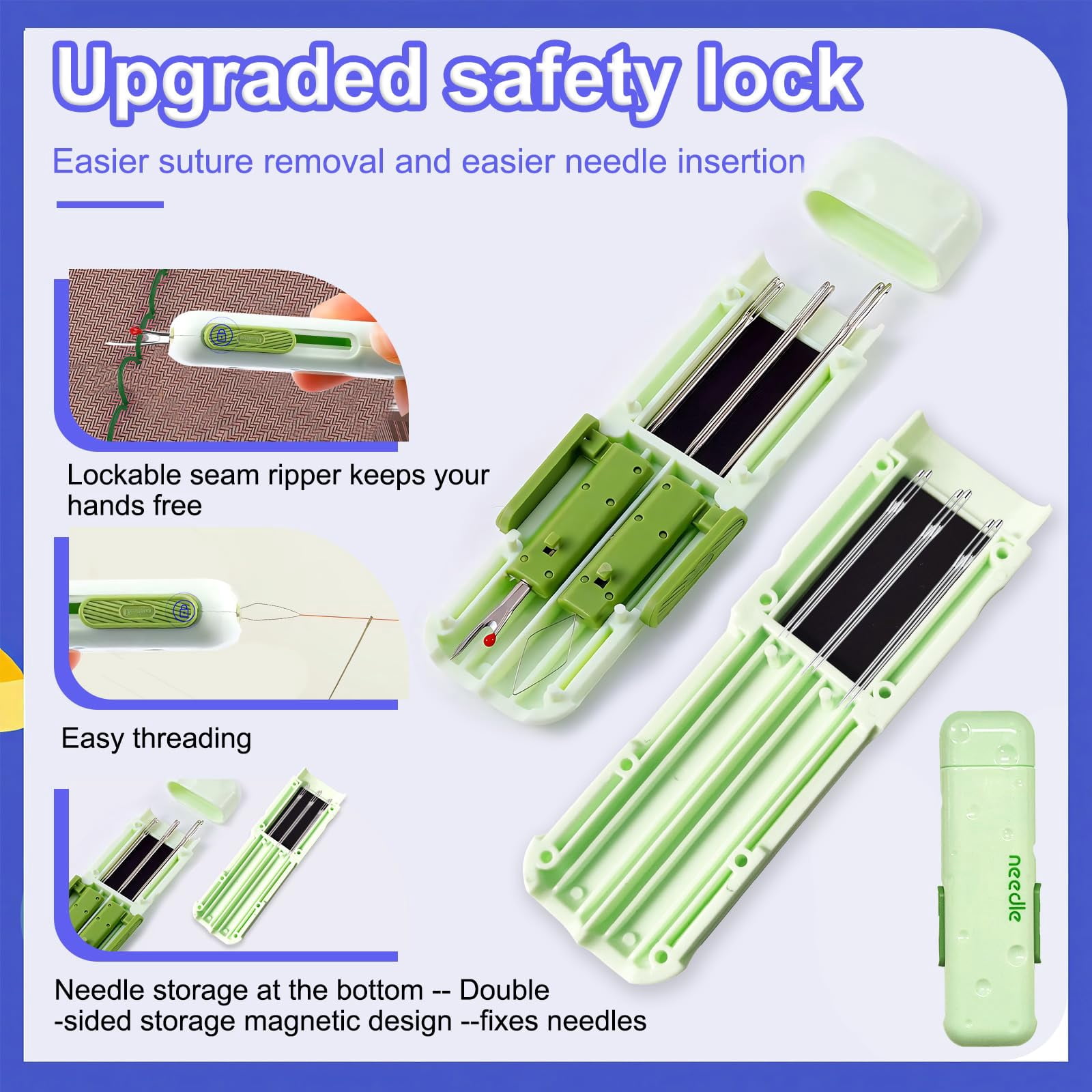 Needle Threader，2 in 1 Needle Threader Seam Ripper，3 in 1 Automatic Needle Threaders Seam Ripper，with Magnetic Storage Needle Box，Suitable for Hand Sewing Knitting Craft Sewing Supplies
