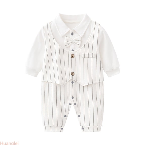 Huanglei Baby Boys Gentleman Romper Jumpsuit Long Sleeve Bowtie Outfit Formal Wear Tuxedo Suit ,0-3 Months ,White