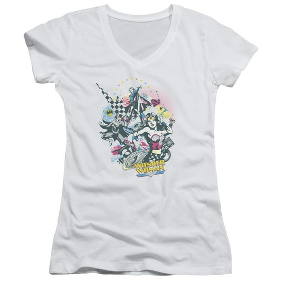 DC Comics Power Trio Junior Women's V-Neck T-Shirt White