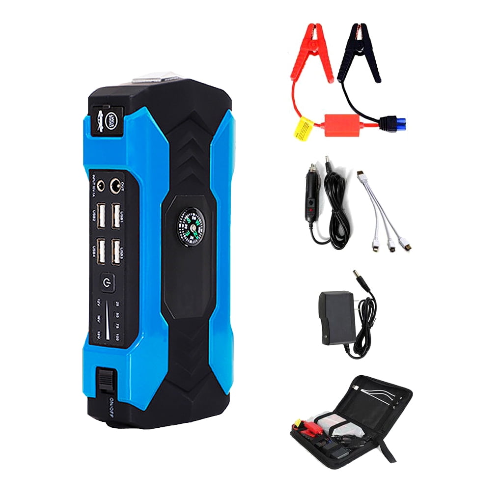 Car Starter Waterproof Portable Switch Booster Lightweight Emergency Starting Device Power Bank Battery Charger for Flashlight Blue/Plus
