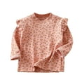 thumbnail image 1 of FAIWAD Toddler Girls Long Sleeve Tops Crewneck Floral Print T-Shirts Thin Fleece Ruffle Tees 1-10 Years, 1 of 3