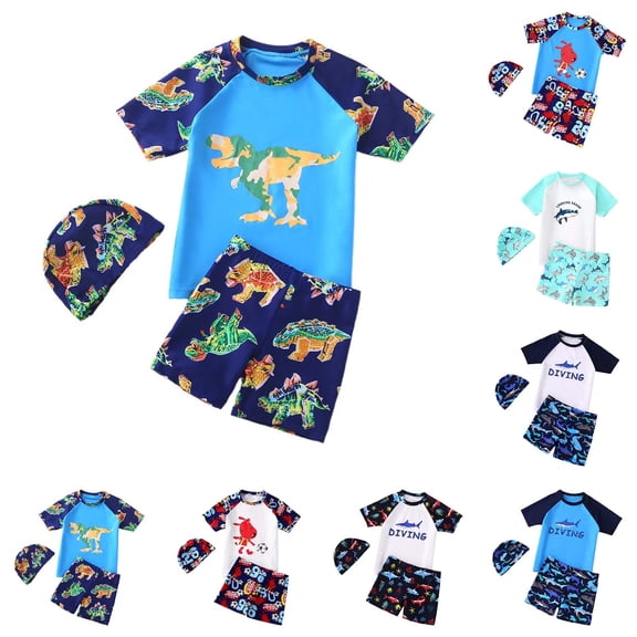 YUEHUA Boys Two Piece Rash Guard Swimsuits Sets Bathing Suits with Trunks Little Boys Swimsuit, Size 9-10 Years