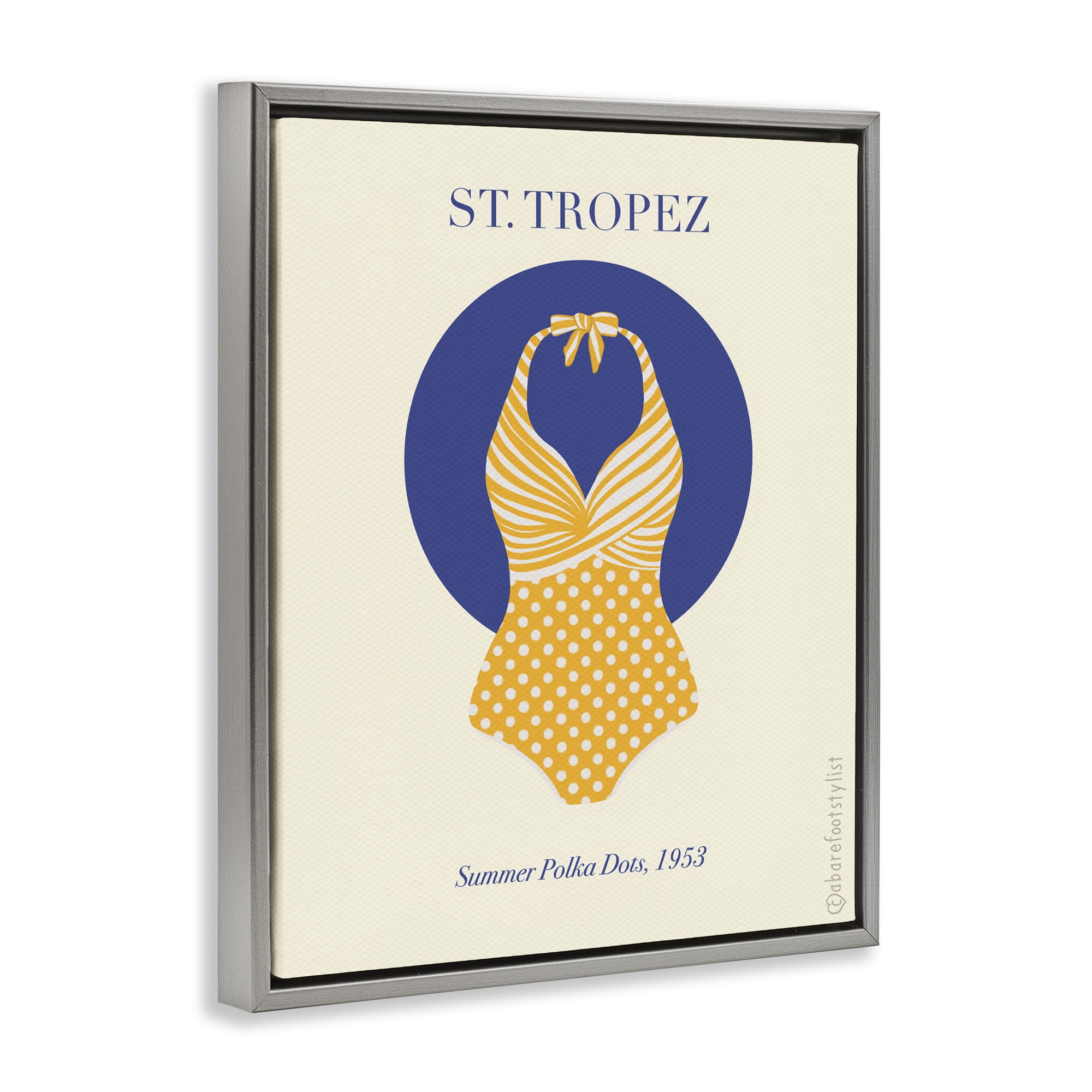 Stupell Industries St. Tropez Dotted Swimsuit Gray Framed Floater Canvas Wall Art, design by A Barefoot Stylist