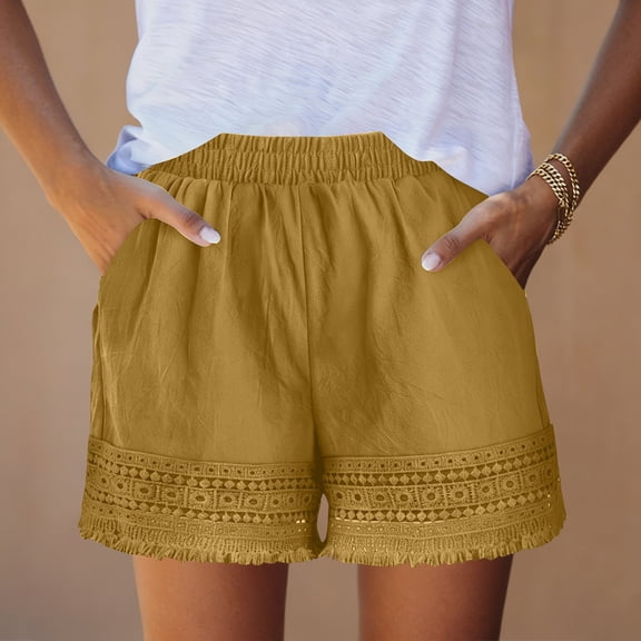Elvqul Womens Shorts Pull On Pockets Casual Short Elastic Waisted Summer Beach Solid Color Lounge Casual Short Pants for Women Holiday