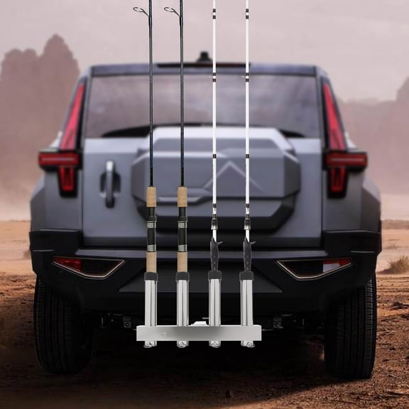 Silver 304 Stainless Steel 41cm Vehicle-Mounted Fishing Rod Rack Four-Tube Hanging Fishing Gear Storage Rack Fishing Rod Holder
