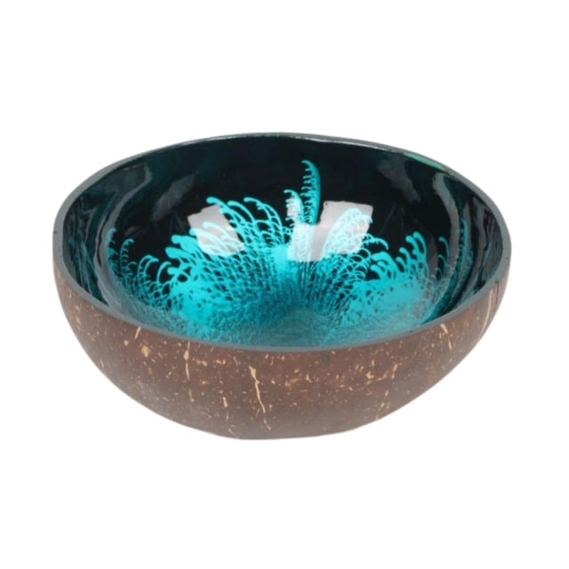 Cuenco decorativo de coco para almacenamiento, diámetro 12 cm, hecho a mano, con forma de llave de cáscara de coco. azul