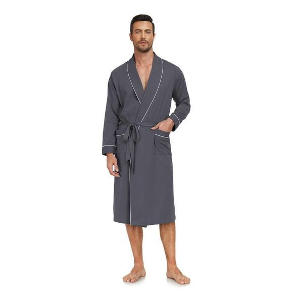 COLORFULLEAF Peignoirs pour Hommes 100 % Coton Légers d'Été Longs Peignoir de Nuit Doux en Tricot Peignoir de Spa avec Poches, Gris Fer, XX-Grand