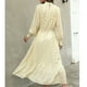thumbnail image 4 of Vestido de mujer con cinturón y puños fruncidos, manga acampanada, dobladillo con volantes, cuello recortado, vestido estampado de puntos albaricoque XL, 4 of 6