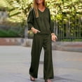 thumbnail image 2 of Yuyuzo Ensemble de Mode Automne pour Femmes 2 Pcs Manches Longues Col en V Hauts Pantalons Larges Pyjamas Couleur Unie Vert Armée, 2 of 6