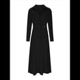thumbnail image 2 of Vestido Maxi Informal de Otoño para Mujer, con Solapa, Abertura, Antiarrugas, y Bolsillos para Vacaciones Negro S, 2 of 5
