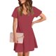 thumbnail image 3 of Vestido Corto de Verano de Moda de Color Sólido Vestido Casual de Cuello en V de Manga Corta, Desgaste Ligero de Poliéster para las Mujeres, Lavado de Manos, 3 of 7