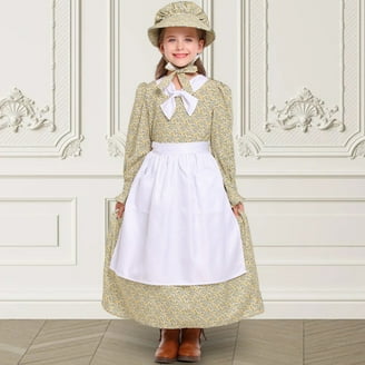 green emerald velvet dress Girl's Dress and Apron Combination, Victorian, Prairie, Historical –  Timeless Stitches main image 1