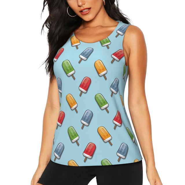 Balery Modern Ice Cream Camiseta sin mangas estampada ligera para mujer, tops de entrenamiento sin mangas, camisetas de yoga transpirables de secado rápido.-X-Large