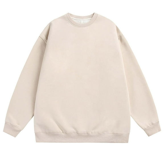Lorytime Mens Sweatshirts Crewneck Solid Vintage Training Shirt Long Sleeve Drop Shoulder Pullover Loungewear Beige XL