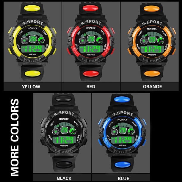 Reloj electrónico multifuncional para niños con luces de colores, resistente al agua y para estudiantes